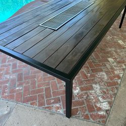 Custom Outdoor Teak Wood Dining Table with Built-In Grill – Seats 10–12