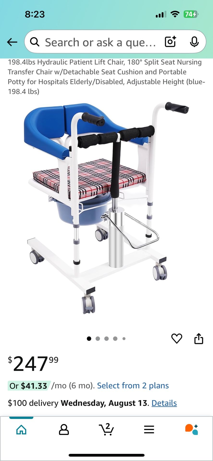Patient Lift Transfer Chair Bathroom Wheelchair w/ 180° Split Seat and Commode Selling For Price Of $300 With Hydraulic Lift