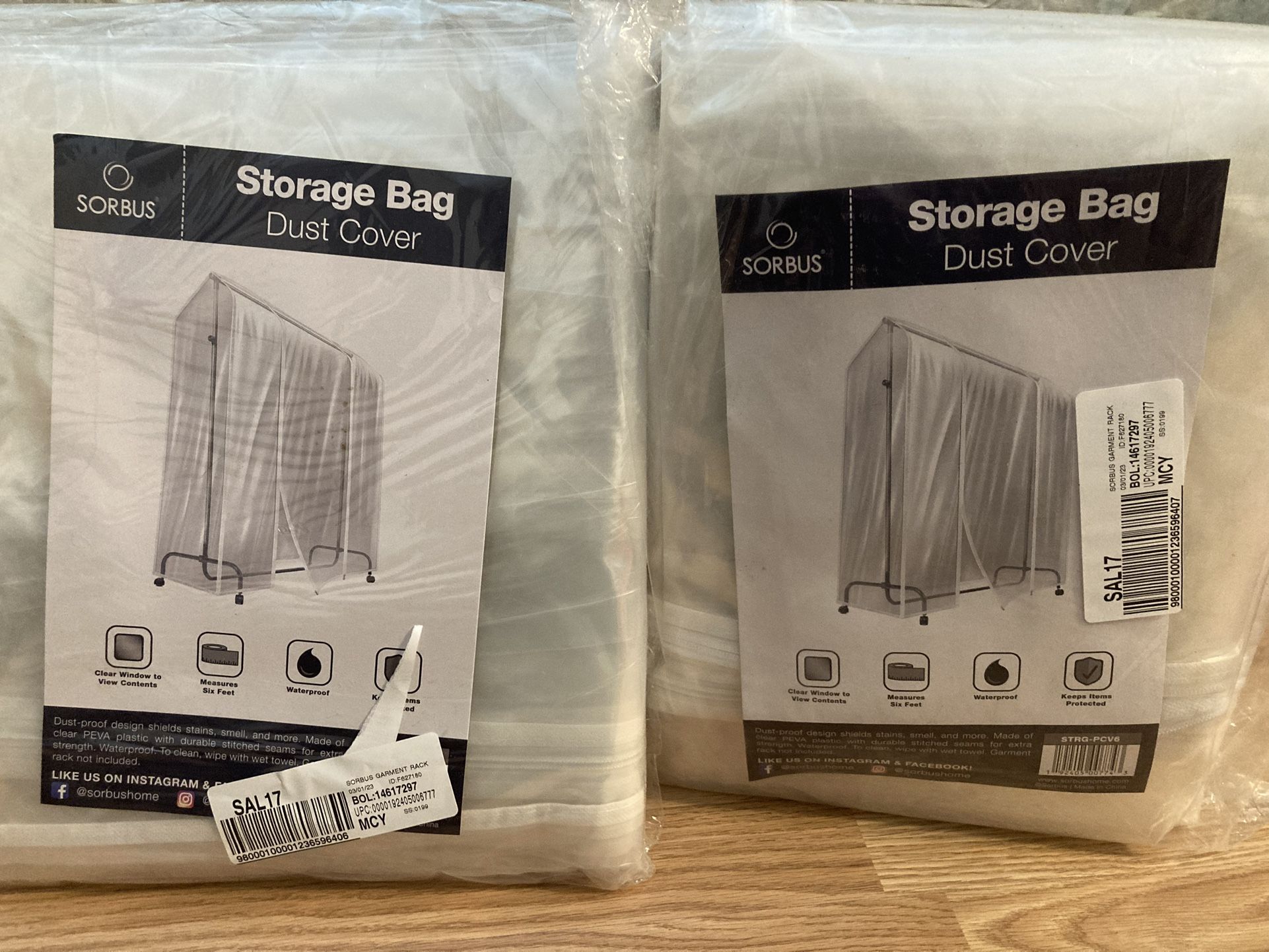 85% OFF BRAND NEW SEALED EXTRA LARGE GARMENT RACK COVERS. HEAVY DUTY PLASTIC WITH ZIPPERS. 2 FOR $15👗🥋👚🧣