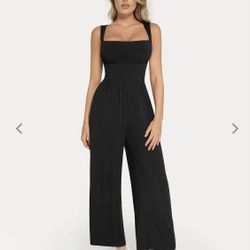 Shapewear Square Neck Tummy Control Wide Leg Jumpsuit