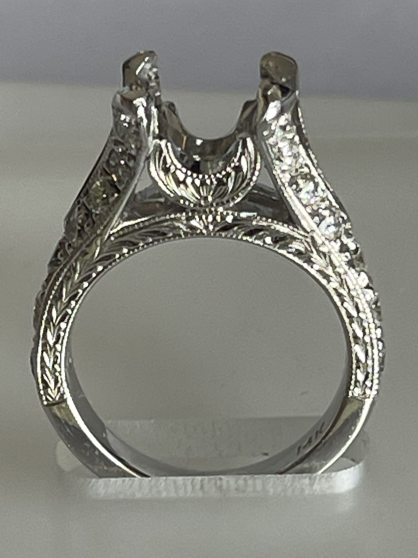 14k White Semi Mount Ring With Diamonds