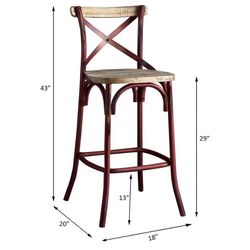 Acme Zaire Armless Bar Stool w/ Wooden Seat - Antique Red / Antique Oak