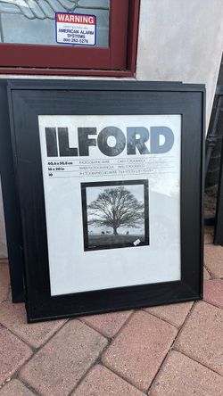4 black wood frames. 21 1/2” by 25” outside measurement. 3” border. 16” by 20” inside with glass.