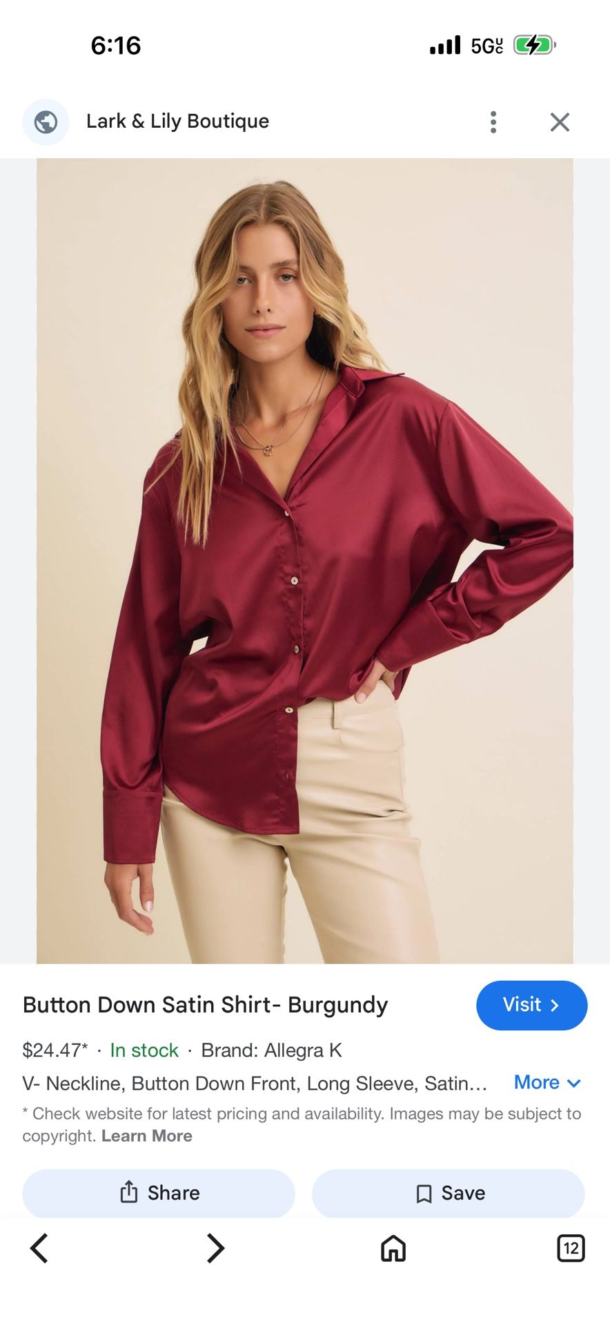 Zara Burgundy Satin Button Down Shirt