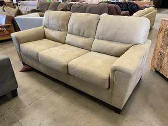 ASHLEY Light Tan Square Frame Leather Sofa