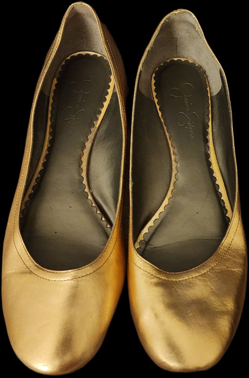 Jessica Simpson Leather Slip-In Flats 11B Gold