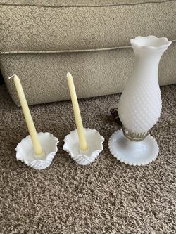 Milkglass lamp and candle holders