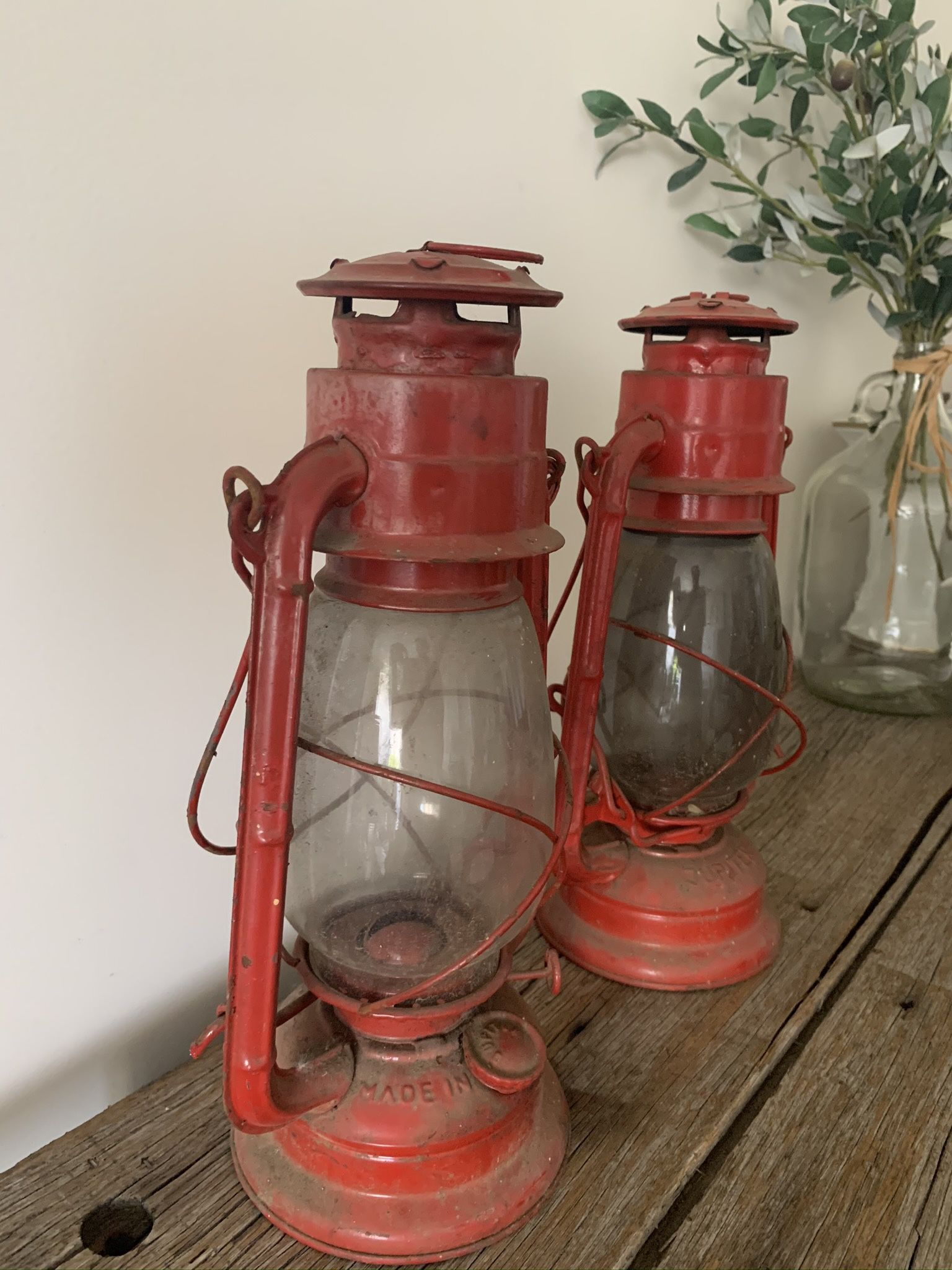 2 Vintage Red Oil Lamps Antique Price For Both