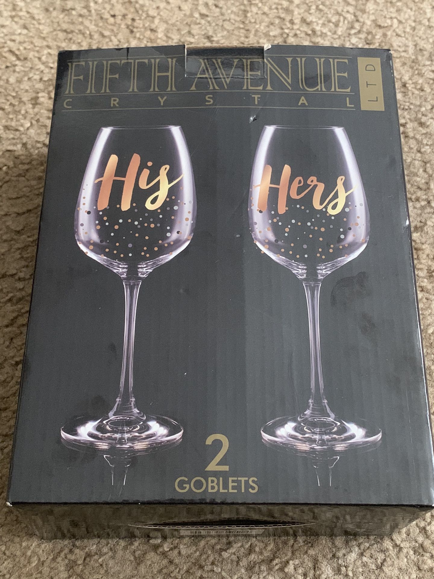 New Limited Edition 5th Avenue Crystal His Hers Stemmed Wine Glass Goblets