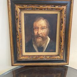 Vintage Oil Painting Portrait Bearded Man Old Master Style Ornate Wood Frame Signed L. Corda-18” x 20”