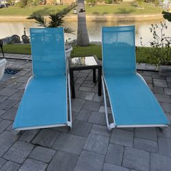 Set Of 2 Ocean Blue Chaise Lounges