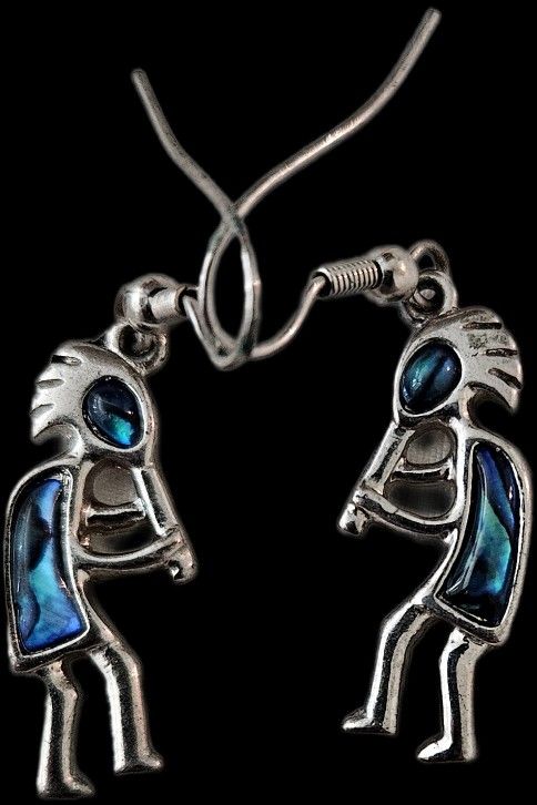 Silver & Blue Kokopelli Earrings