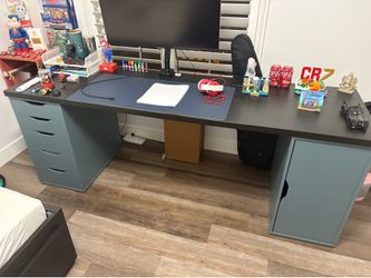 Large Desk, 78 3/4x23 5/8 ", grey-turquoise drawers, black top