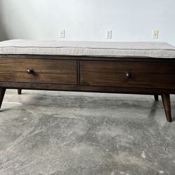 Mid-Century Modern Storage Bench with Drawers