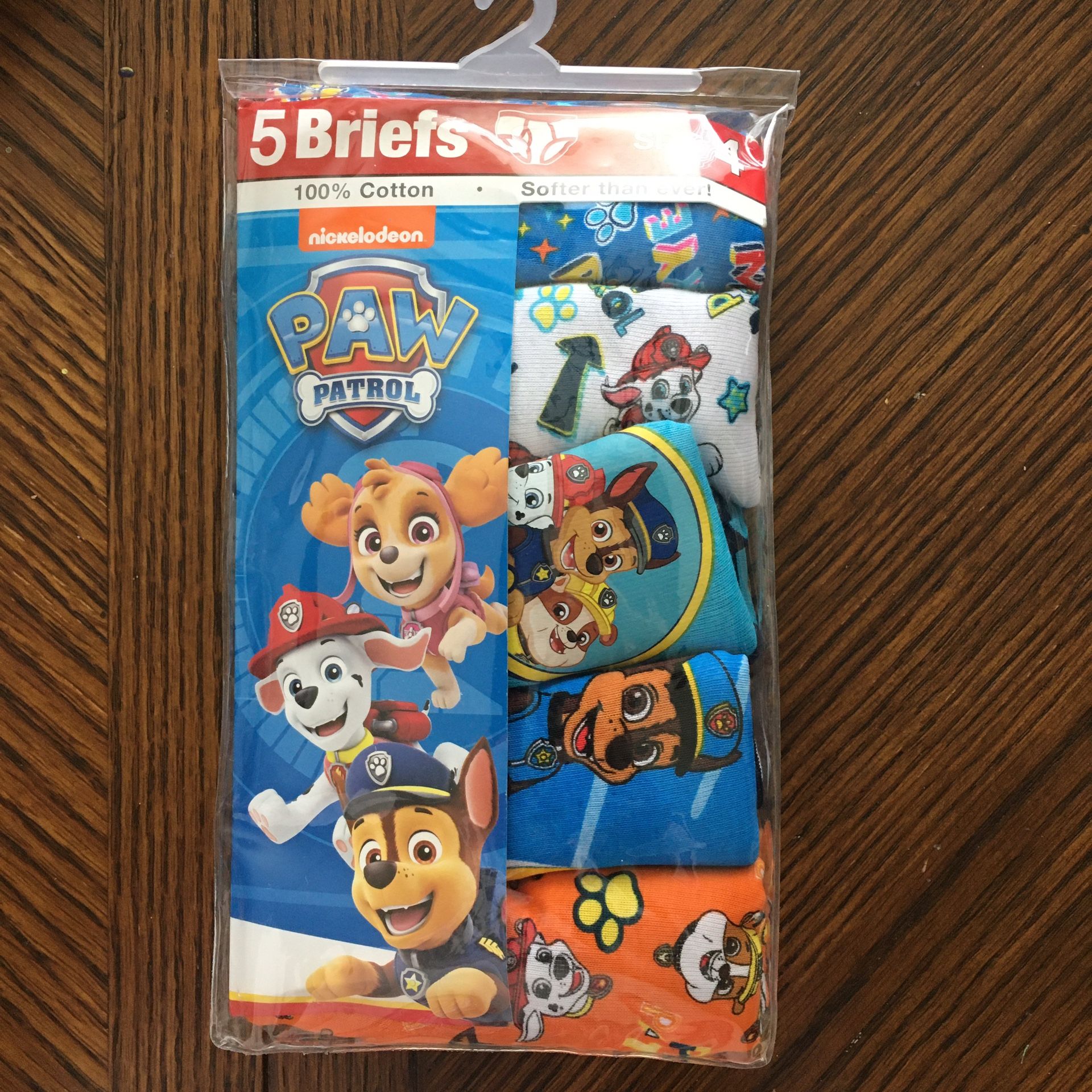 NWT Paw Patrol Boys Brief 5 Pack Size 4