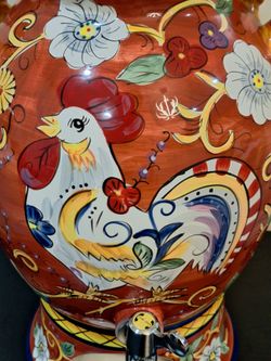 RARE HAND-PAINTED FLORENCE ROOSTER BEVERAGE DISPENSER - 22" TALL