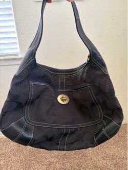 Coach Black Signature Canvas Shoulder Bag with Turnlock