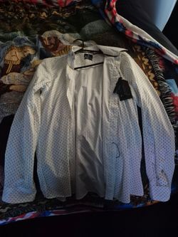 Men's White Patterned Button-Up Dress Shirt