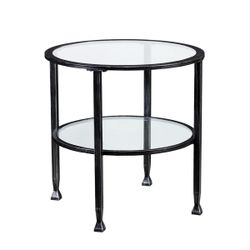Jordyan 24" Glass And Distressed Iron Round End Table With Shelf