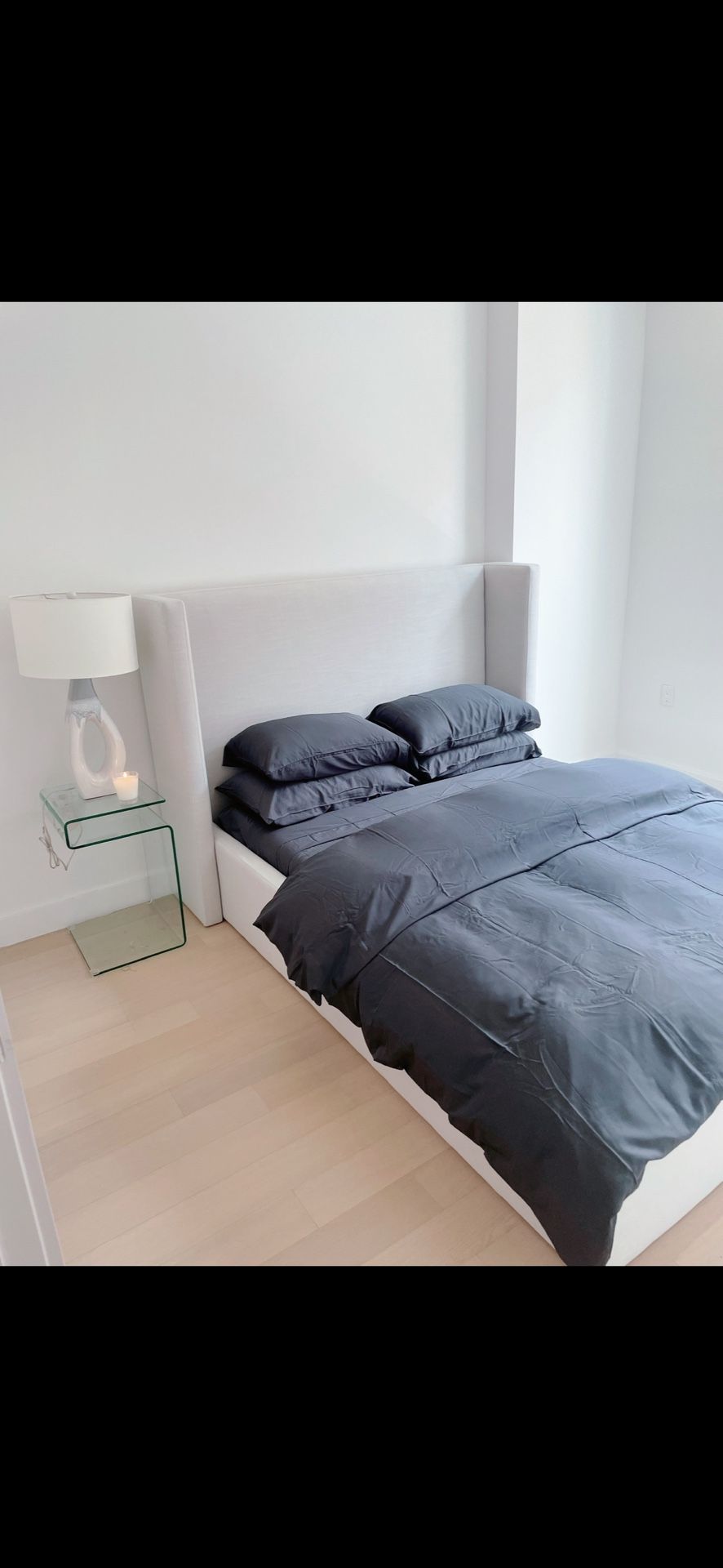 Grey Linen Bed Frame (Queen)