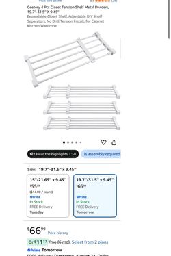 4 Pcs Closet Tension Shelf Metal Dividers, 19.7''-31.5'' X 9.45'' (k1)