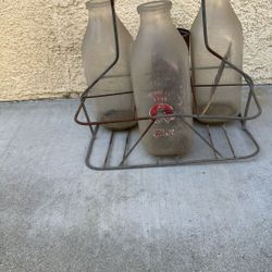 Antique Milk Bottles With Carrier 