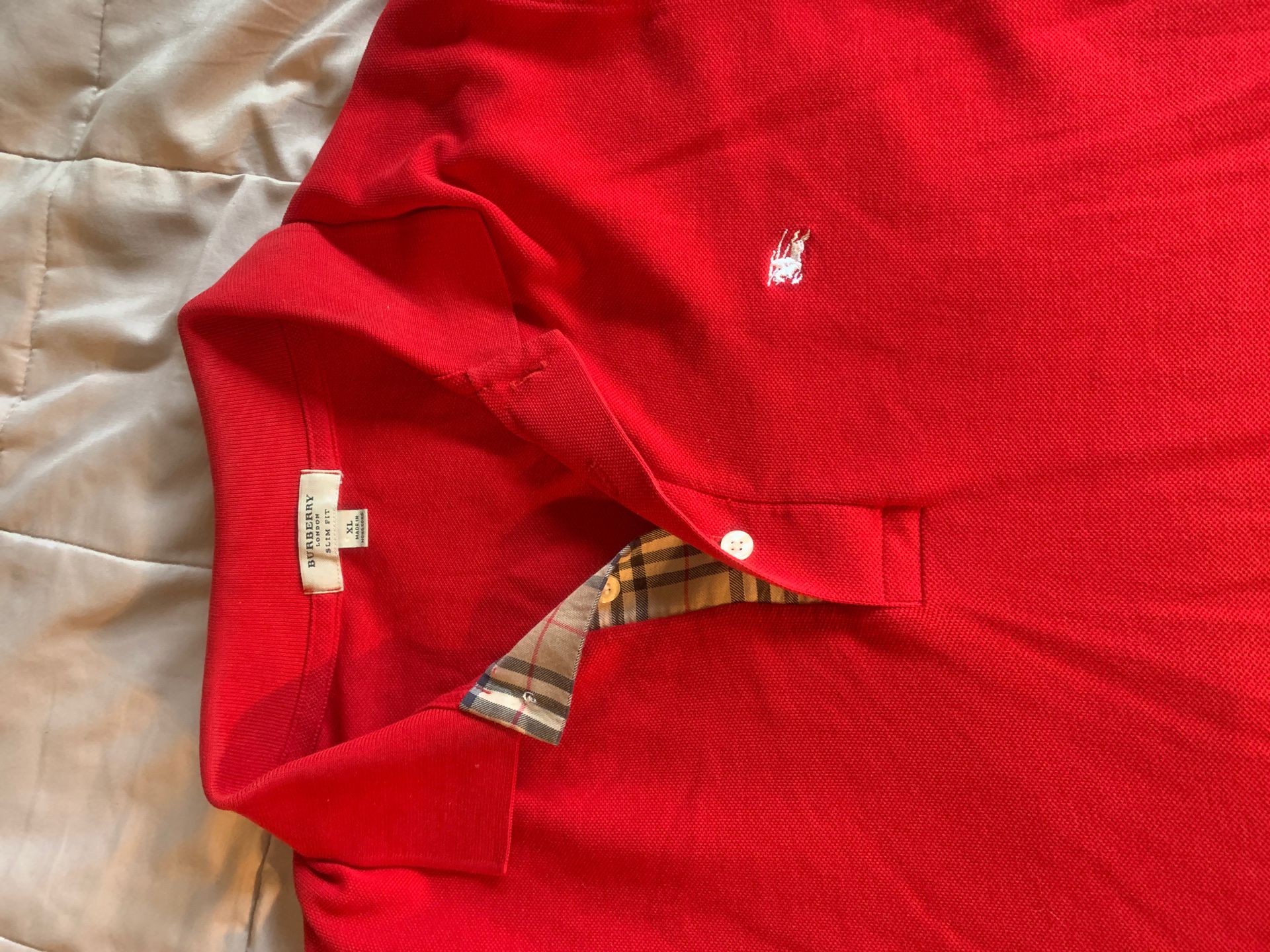 Burberry Red Long Sleeve Polo Shirt- XL Men’s