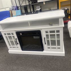 TV Stand with 18" Electric Fireplace, 48" TV Console Table, 2 open storage and door cabinet