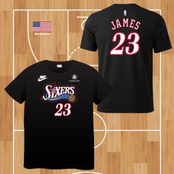 NEW Philadelphia 76ers #23 LEBRON JAMES Jersey Tshirt RETRO BLACK