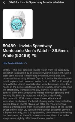 Invicta Speedway Montecarlo Men's Watch - 39.5mm, White