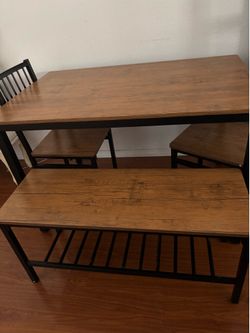Wayfair Rustic Dining Table Set w Bench & Chairs – Compact Kitchen Set