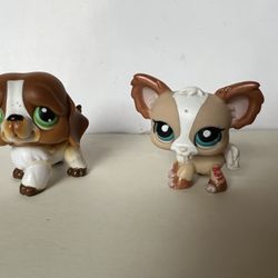 Littlest Pet Shop Saint Bernard Dog LPS Pet #335 White Dots on Green Eyes & Chihuahua Dog #1082