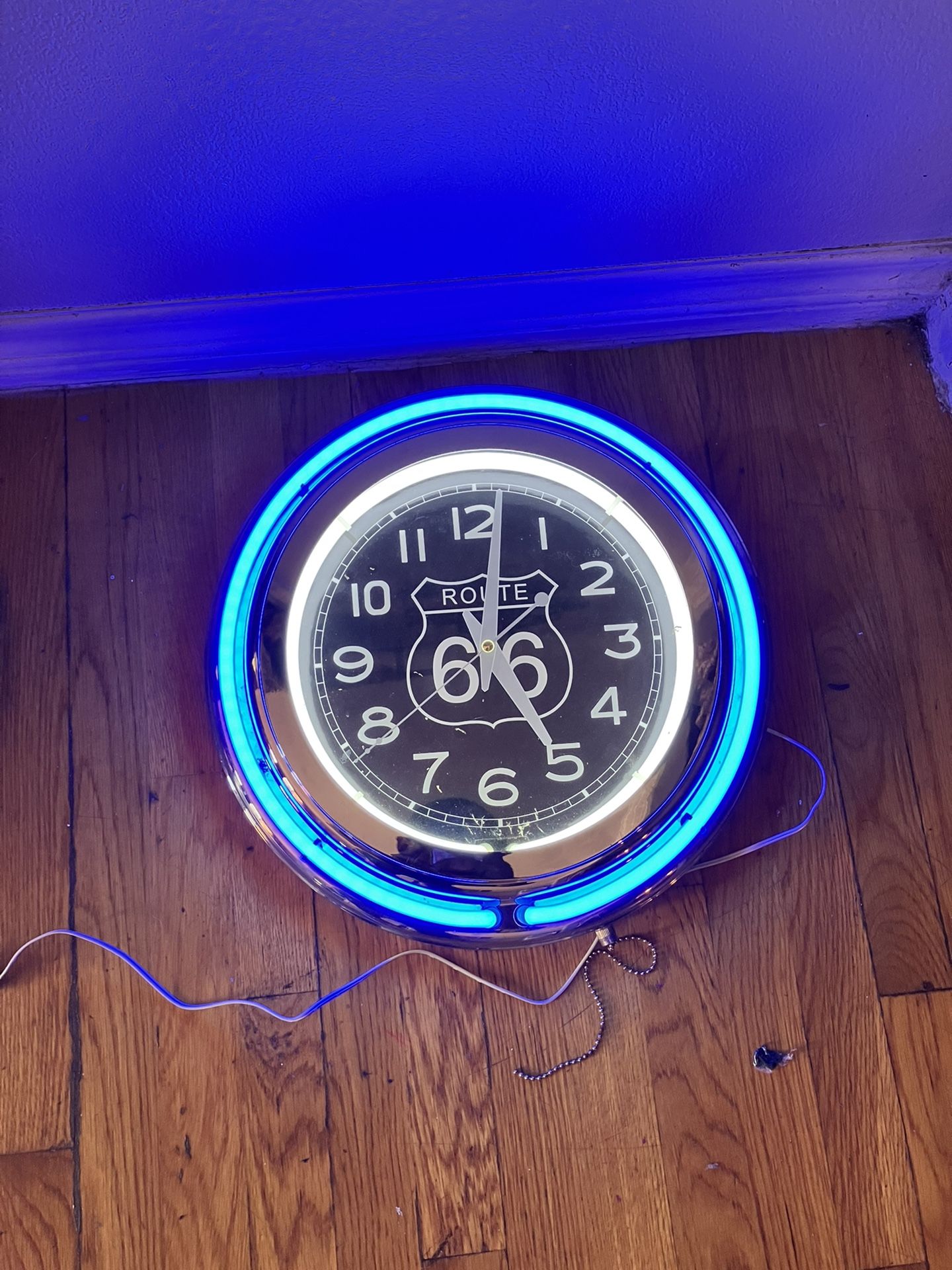 Neon Route 66 Wall Clock
