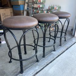 Set Of 3 Bar Stools - No Back, Good Condition, Heavy Duty Metal