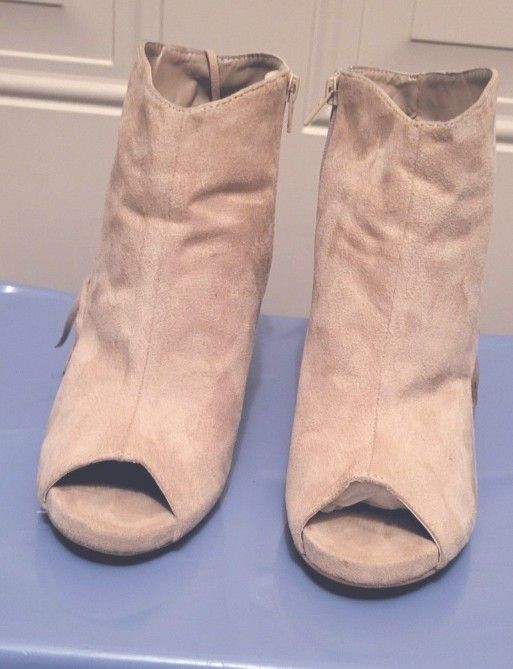 Light Tan Peeptoe Suede Boots