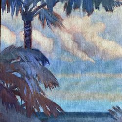 original oil painting Palm tree beach 12x9