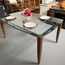 Glass Top Walnut Dining Table (Delivery Available)