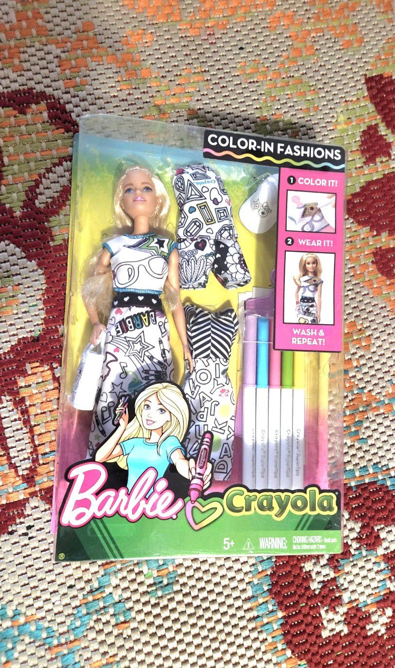 Barbie Crayola Color-In Fashions Doll + Outfits, Markers

