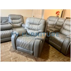 SALA GRIS CLARA DE PIEL RECLINABLE! INSTALACIÓN  Y ENTREGA EL MISMO DÍA! 3 PAGOS MENSUALES 