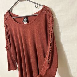 Rust Knit Top With Lace Detail