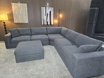 Thomasville Bryden Fabric Sectional with Lots of Storage Seats and Ottoman