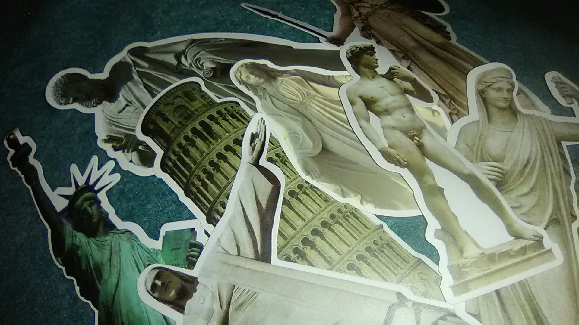 8 piece set monuments statues architecture
