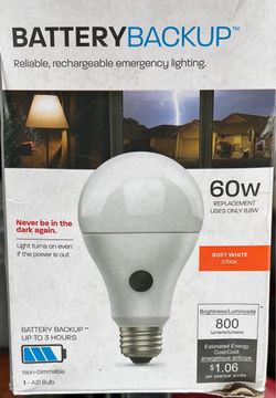 Battery Backup LED Light Bulb 60W A21