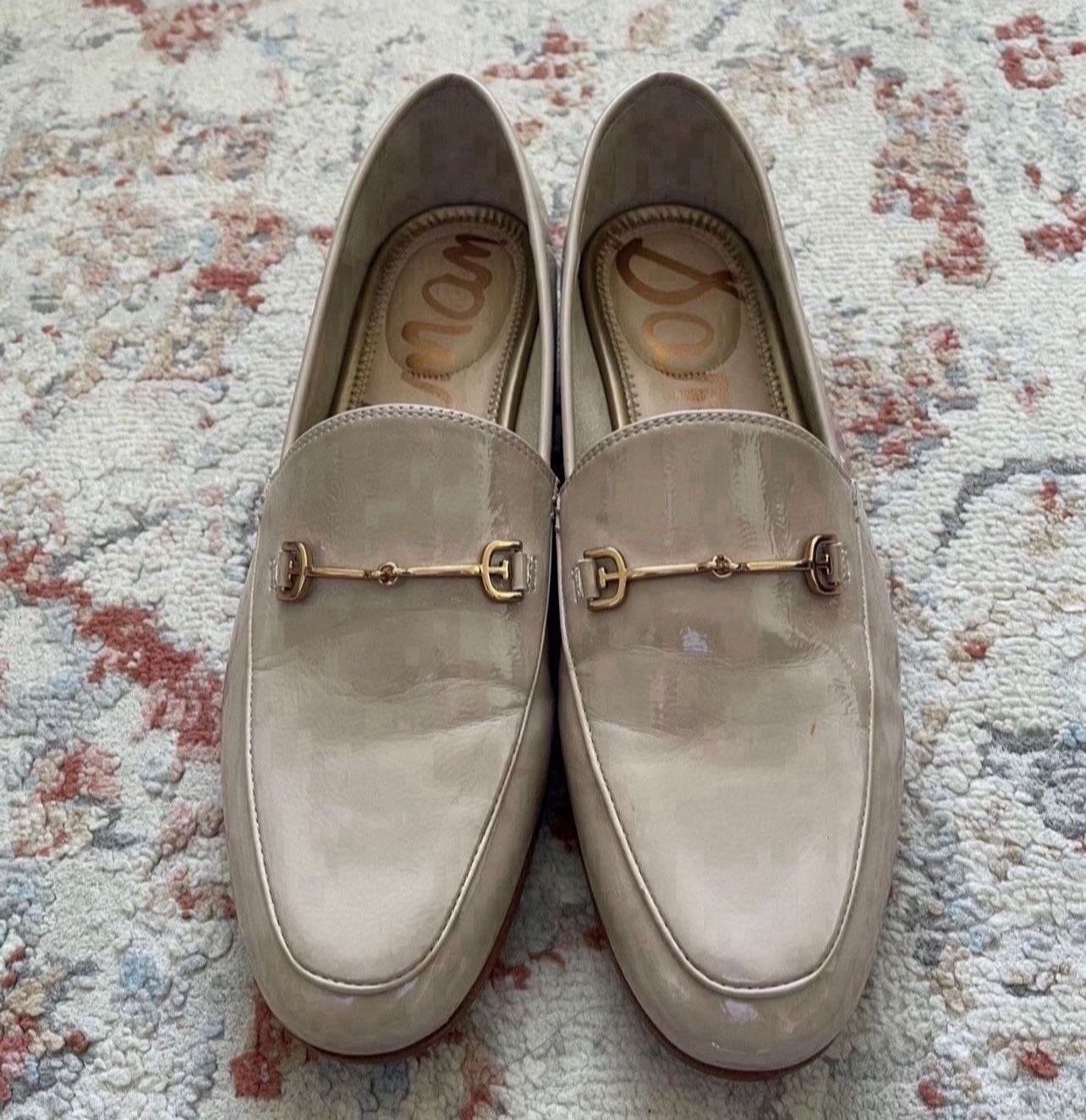 Sam Edelman Loraine Chai Latte Almond Toe Slip On Stacked Heel Fashion Loafers Size 9.5 