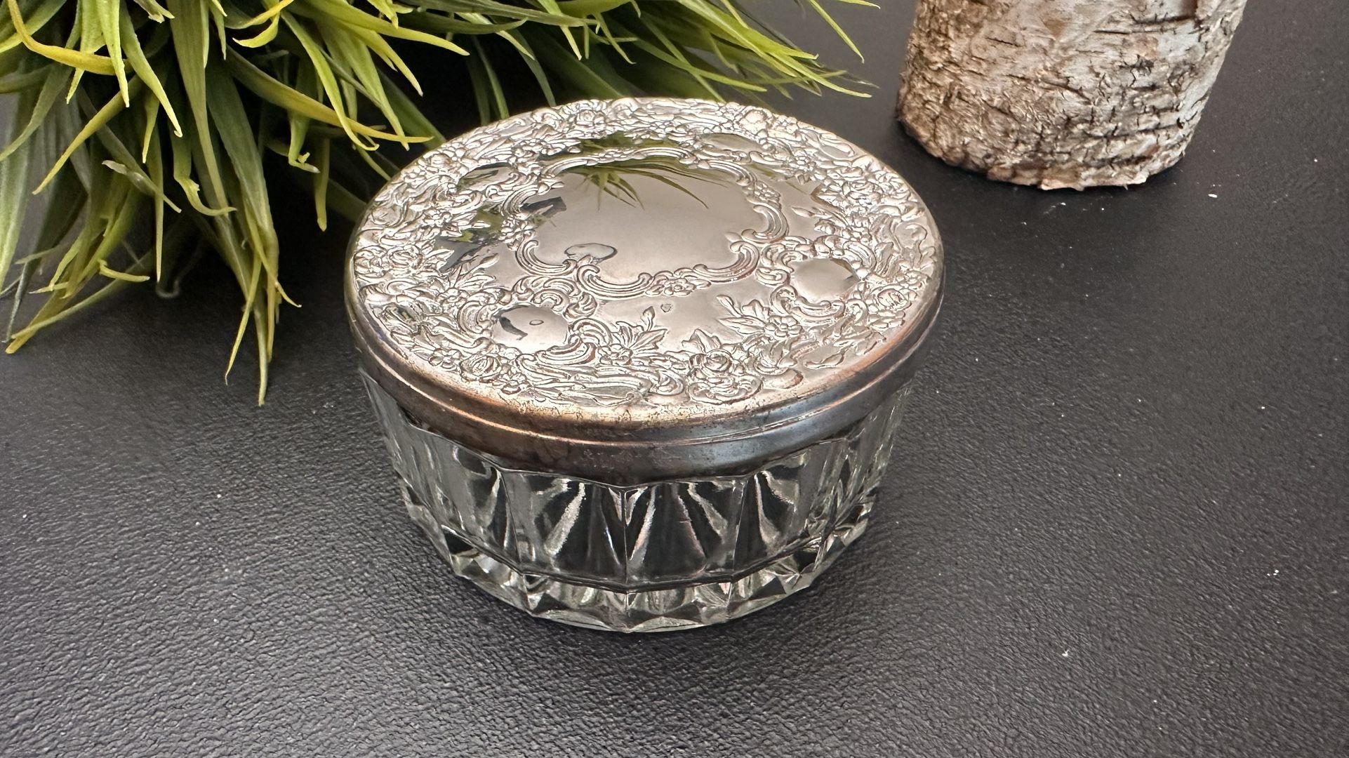 Silver and Glass Jewelry Box, Trinket Box, Vintage