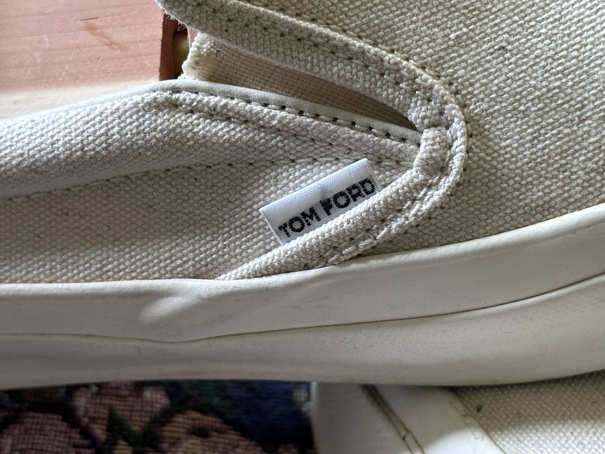 Tom Ford Cambridge Tan Cream Canvas Men Shoes Sneakers Slip 