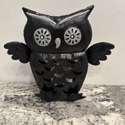 Black Glitter Owl Tea Light