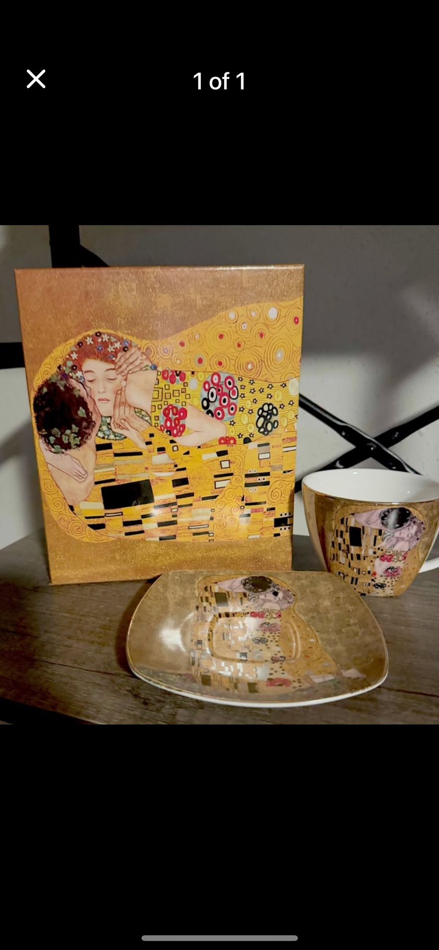 “The Kiss” Italian Gift Set - Teacup, Plate, & Keepsake Box (Klimt Art) - Italy