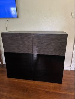 Black storage cupboards