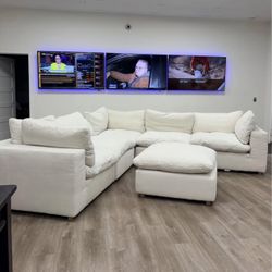 NEW 6 Piece XL White + Black Cloud Couch Sectional + Performance Fabric 